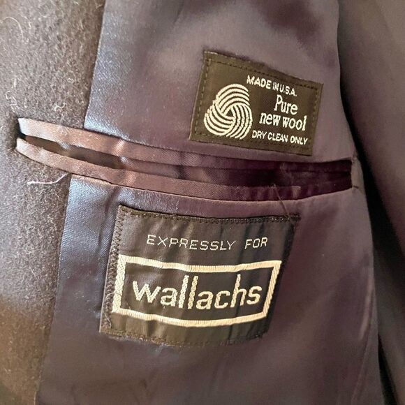 NAVY BLUE 100% WOOL OVERCOAT by WALLACHS SIZE 38 SHORT LIKE NEW VINTAGE - Picture 5 of 7